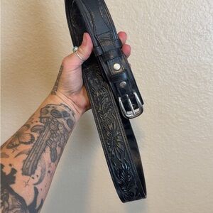 Black Embossed Leather Belt